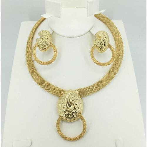 HOT Fashion wedding Dubai Africa Nigeria African Jewelry set gold-color necklace Earrings romantic woman Bridal Jewelry Sets