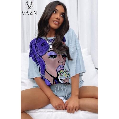 VAZN 2021 Hot Summer Loose Casual Elegant O-neck Short Sleeve Short Pant Sexy Young High Waist Skinny Women 2 Piece Set