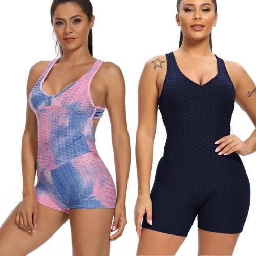 Sexy Anti Cellulite Jumpsuit Texture Yoga One Piece Slimming Booty Workout Scrunch Bum Butt Lift Tights Gym Backless Bodycon