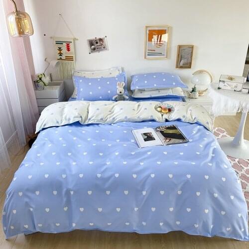 Girlish Style Heart Pattern Duvet Cover Set 140x200 Pillowcase 3Pcs,200x220 Quilt Cover,Extra Large,Blue Bedding Set