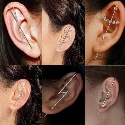 Minimalist Ear Cuff Crystal Cartilage Hugging Earring Women Cubic Zirconia Crystal Long Cuff Earrings Ear Clip Piercing Jewelry