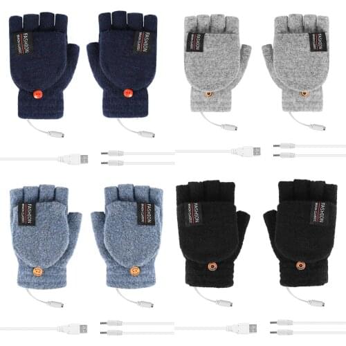Fashion Winter Autumn Laptop Women Unisex USB Heated Mitten Full&Half Outdoor Finger Winter Casual Warm Knit Mittens 2021