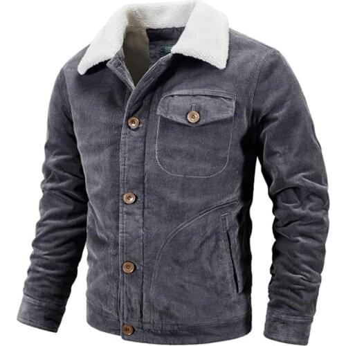 Autumn Winter Thicken Warm Corduroy Jacket Men Vintage Single Breasted Solid Thicken Warm Jackets Men Clothing Coats