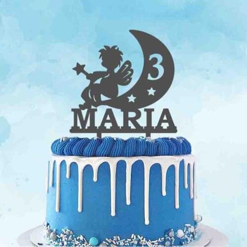 Personalized Kids Birthday Cake Topper Custom Name Age Angel Magic Wand Cake Topper For Birthday Party Cake Decoration Topper