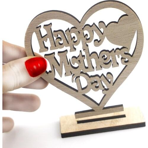 Happy Mothers Day Gift Best Mum Mummy Wooden Heart Plaque Freestanding Oak Love