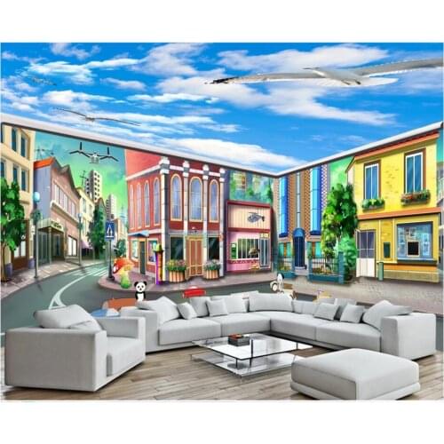 Custom photo 3d room wallpaper Hand drawn cartoon city road full house backdrop home decor 3d wall mural wallpaper for wall 3 d