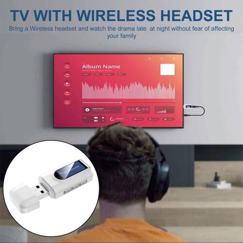 Portable USB Bluetooth Adapter Audio Transmitter Receiver Visualization 3.5MM Wireless Dongle for PC Speakers Home Stereo