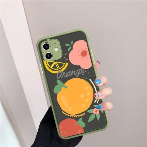 GYKZ Cartoon Orange Flower Art Fitted Case For iPhone 11 Pro XS MAX X SE 2020 X XR 7 6 8 Plus Shockproof Matte Phone Cover Coque