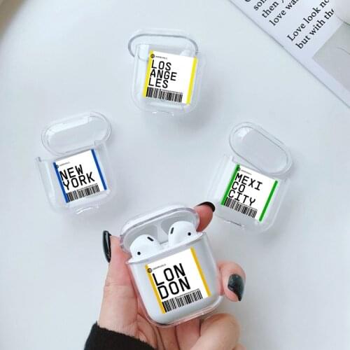 Luxury Air tickets Bluetooth Headset case for Air pods 2 1 INS Label Bar code US City letter Earphone Clear Soft TPU Cover coque