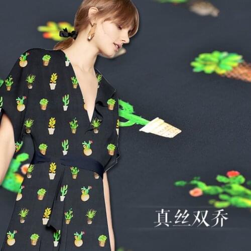Plant cactus silk double Joe digital printing silk fabric silkworm silk cloth clothing female dress spring