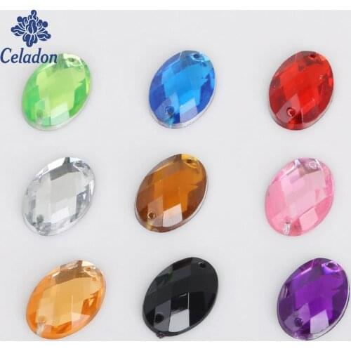 High Quality Oval Chamfered Crystal Stone Sew On Drill 13 Color 13x18MM 50pcs For Wedding/Clothes/Shoe Decoration DIY Craft