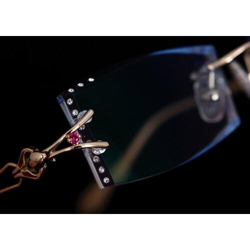 Titanium Rimless Eyeglasses Eye Glasses for Women Fashion Diamond Prescription Lenses Myopia, Hyperopia 90 Hipster Glasses