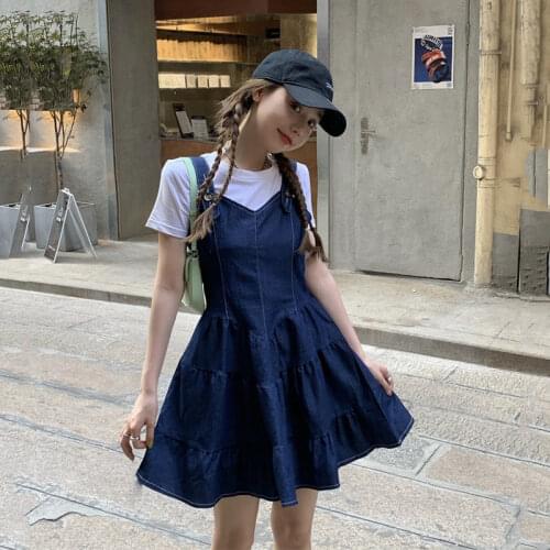 Spring 2021 Plus Size Womens Korean Version of The Waist and Thin Denim Suspender Skirt Two-piece Suit