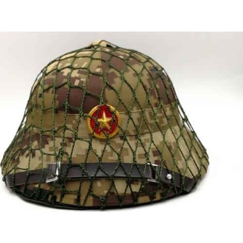 VIETNAM WAR ARMY HAT NVA VIETCONG VC PITH HELMET JUNGLE CAMOUFLAGE CAP Marpat Woodland WITH RED STAR BADGE Helmet net