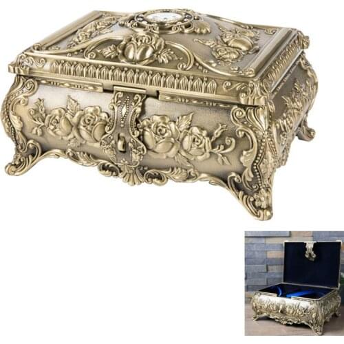 Vintage 2 Layers Large rectangle Rose flower Jewelry Box Creative high-end multi-layer storage box Keepsake Organizer Box