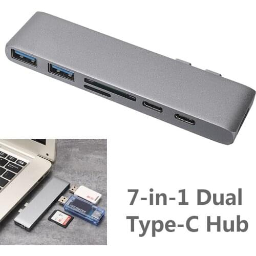 High Speed 5Gbps USB 3.0 Dual Type-C Hub Converter Portable Durable 7-in-1 4K HDMI-compatible Adapter For 13/15 Inch Laptops