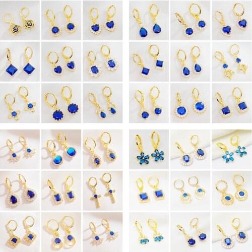 Yunkingdom 36 Pairs/lot White Blue Red CZ Hoop Earrings Gold Color Earrings for Women Fine Earing Sets Fashion Jewlery Wholesale