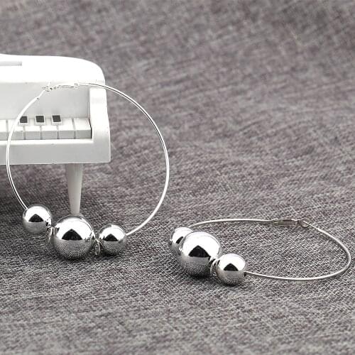 2019 Fashion Silver Earring Jewelry High Polished beads Hoop Earring women High Quality Hoop Silver Gold Woman Hoops Wholesale