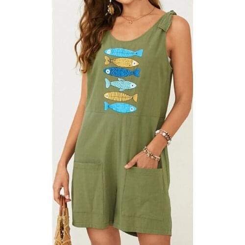 Rompers Women Loose Pocket Sleeveless Jumpsuit Suspender Print Short Jumpsuit Комбинезоны-шорты monos mujer combinaison femme XL