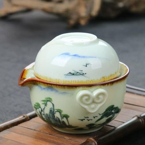 1 Pot 1 Cup Gaiwan Handpainted Porcelain Teapot Tea Cup Gaiwan Travel Tea Set Kungfu Teasets Quik Cup Teacup Ceramic Tea Pot