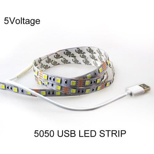 1M/2M/3M/5M USB led Strip Light 60leds/m DC 5v 5050 SMD LED Ribbon flexible tape neon with USB Cable