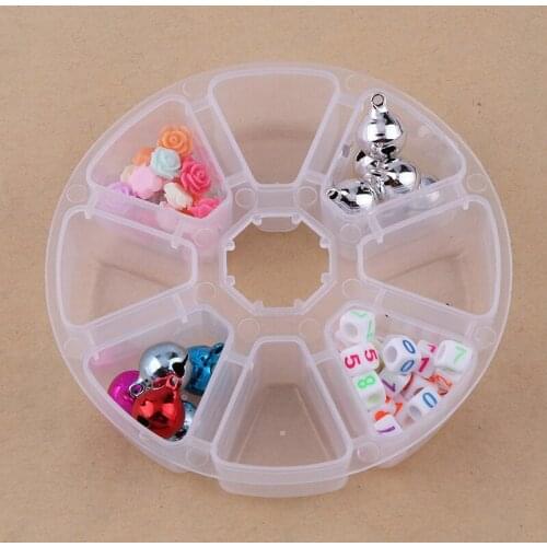 1Pc 8 Grids Round Empty Box Case Container Storage Organizer Wheel Bead Tips Display Pill Jewelry Rhinestone Glitter Nail Art