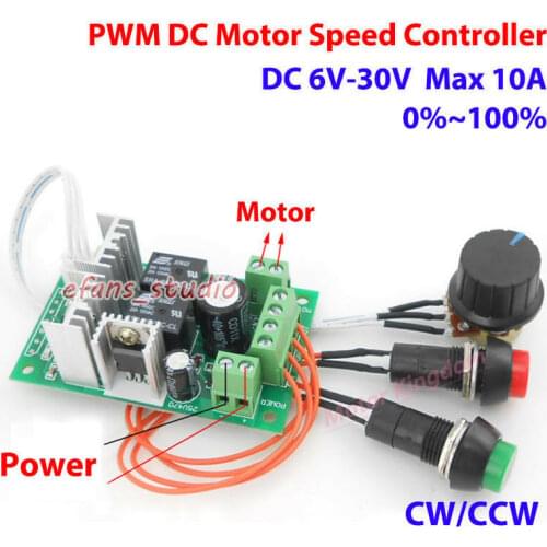 10A PWM CW/CCW DC Motor Speed Controller DC 6V-30V Regulator Reversible Switch Button