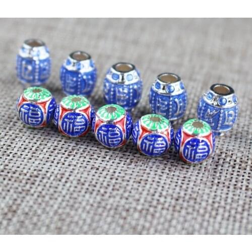 2pcs/lot Handmade Craft Enamel Alloy Barrel Beads 10mm 12mm Bracelet/Necklace Cloisonne Spacer Charms DIY Jewelry Making
