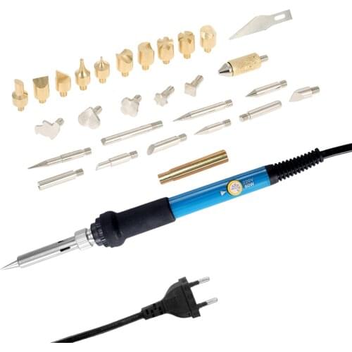 28PCS 60W Adjustable Temperature Electric Welding Soldering Iron Kit Wood Embossing Burn Soldering Pen Carving Pyrography Tool