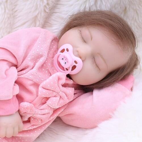 48cm Cloth Body Lifelike Toddler Sleeping Baby Girl with Pink Siamese Clothes Silicone Reborn Baby Dolls