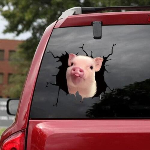 Car Window Door Decoration Sticker Realistic Pink Piggy 3D Visual Effect Black Cracking Hole Pig Creative Stickers And Decals