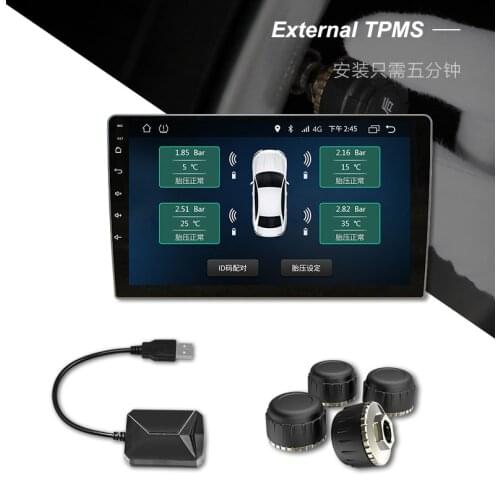 Car TPMS USB Tire Pressure Monitoring safty System For Android 9.0 Car DVD Player 4 Sensors Alarm Tire Temperature