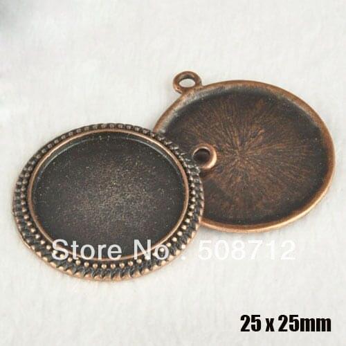 Free shipping!!! 100pcs 25mm 1'' Antique Copper Lace Pendant Trays,Cabochon Settings, Pendant Base,Cameo Blanks,32mm-25mm