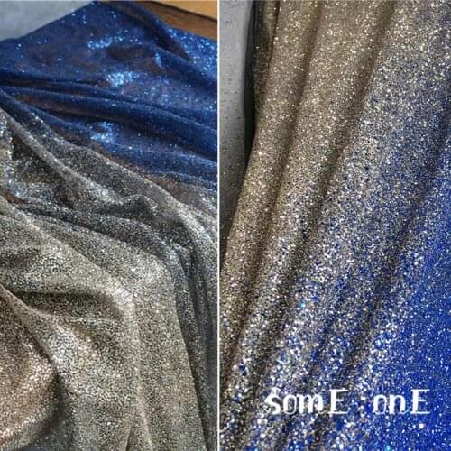 Bronzing Tulle Fabric Blue Gradient Sequin Allover Sprinkle Gold DIY Decor Props Stage Skirt Wedding Dress Designer Fabric