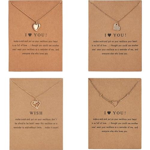 Trendy Gold Color Love Heart Pendant Clavicle Chain Choker Necklaces for Women Jewelry I Love you Card Necklace Female Gift
