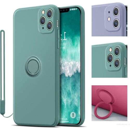 Right Angle Liquid Silicon Ring Holder Stand Case for iPhone 12 11 Pro Max Mini XS X XR 8 7 6S Plus SE 2020 Cover Shell Cover