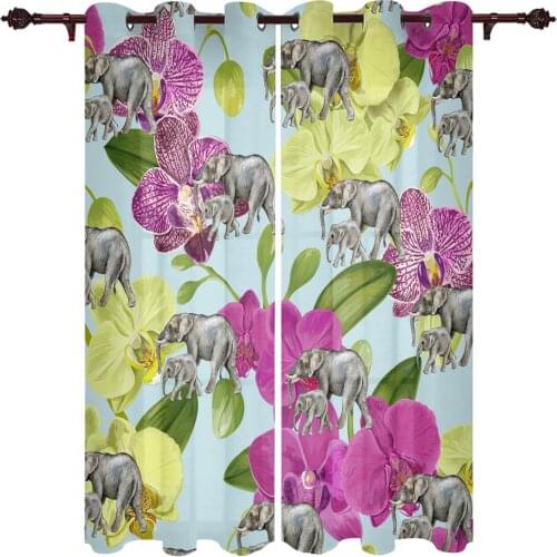 Flowers and Plants Elephant Living Room Closet Kitchen Bedroom Outdoor Drape for Porch Gazebo Beautiful Translucent Curtains