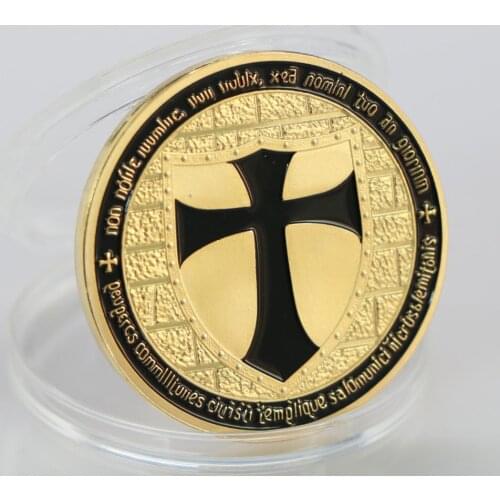 Europe Gold Plated Commemorative Coins Masonic Knights Templar Cross Christ Soldiers Crusader Souvenir Gifts