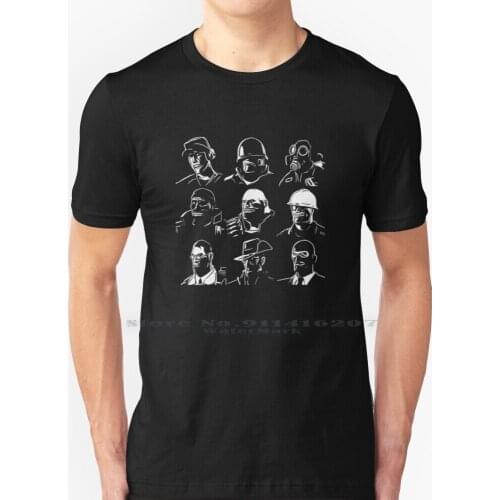 Tf2 Mercenaries T Shirt 100% Pure Cotton Tf2 Scout Soldier Pyro Demoman Heavy Engineer Medic Sniper Mercenaries Team Fortress 2