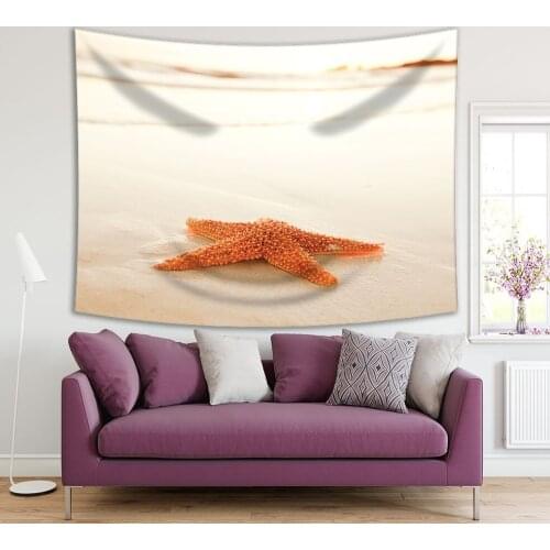 Tapestry Starfish on the Beach Sunrise Sun Light Nature Sea Animal Summer Seascape Beige
