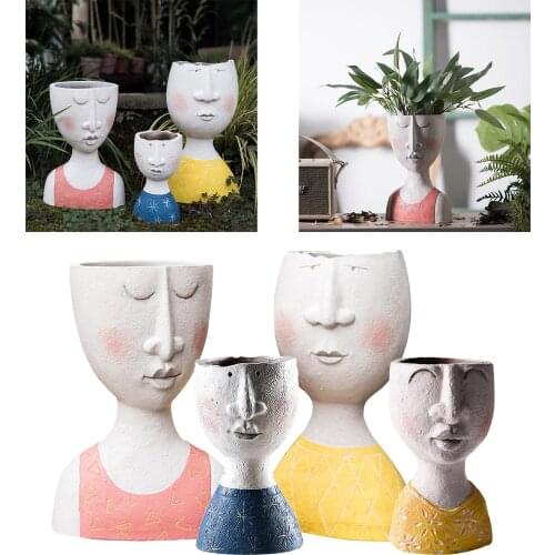 Indoor Outdoor Head Planter Pot Resin Succulent Planter Vase Art Portrait Statue