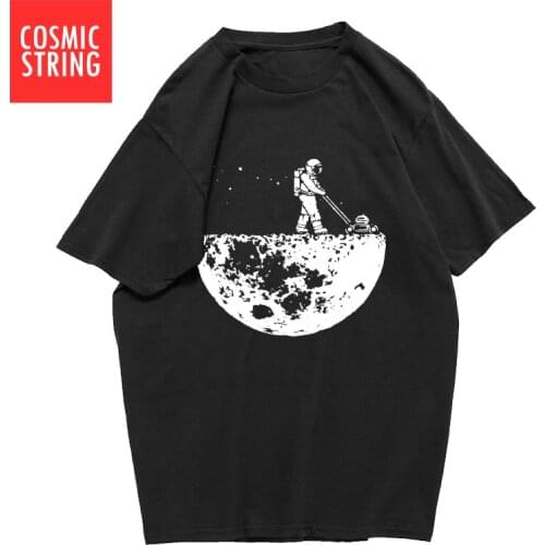 COSMIC STRING The Moon T-shirts Mens Creative Design Summer Tee shirts Casual Streetwear Cotton Tops Funny T shirts Men Black