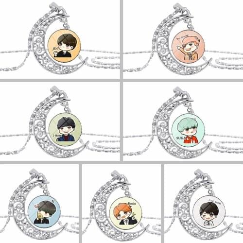 Kpop Comic Bangtan Boys Pendant Necklace Moon Vintage Crystal Necklace Fans Gift Korean Style Kpop Necklace Jewelry