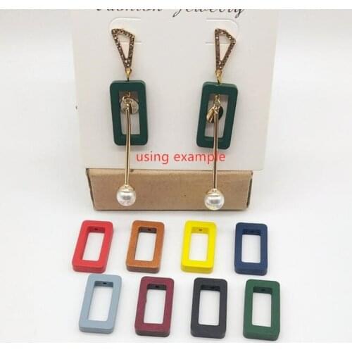 Colorful Wood Hollow Rectangle DIY Loose Bead Jewelery Accessory with hole DIY Earrings Parts30x16mm 20pcs y1233