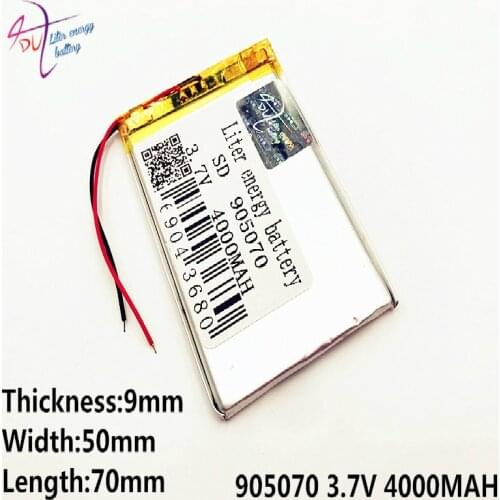 Best battery brand 3.7V,4000mAH 905070 polymer lithium ion / Li-ion battery for model aircraft,GPS,mp3,mp4,cell phone,speaker,bl