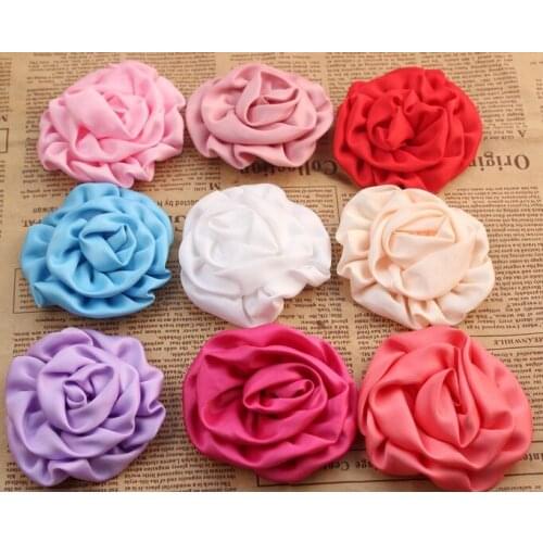 20pcs/lot Fashion Hair accessory 8cm Rosettes DIY flowers satin silk carnation fabric flower Flat back Free shipping