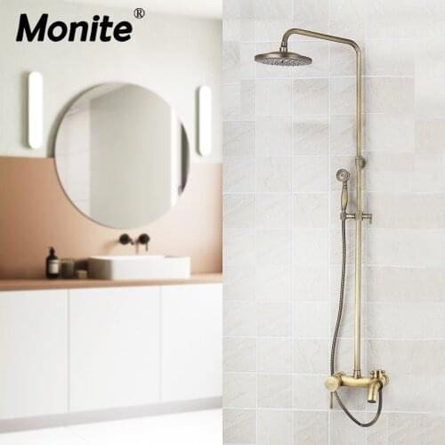 Antique Brass Bathroom Rainfall Shower Head System Polished Chrome Bath & Shower Faucet Mixer Shower Set W/ Hand Spray