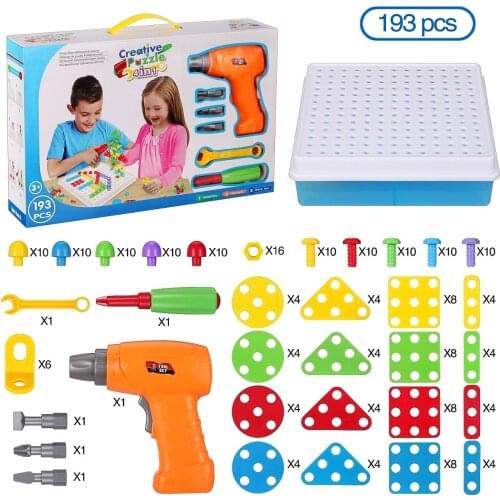 STEM Learning Toys Drill Play Creative Educational Games Mosaic Design Kit Construction Engineering Building Blocks Pretend Play