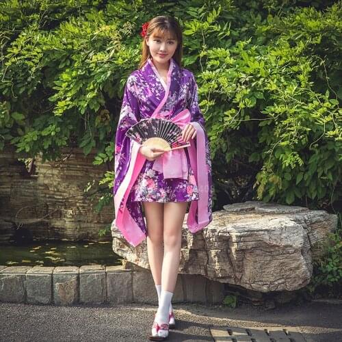 Kimono Dress Kwaii Girls Lolita Japanese Style Yukata Floral Print Bow-knot Sakura Girl Haori Fancy Sexy Anime Cosplay Costume