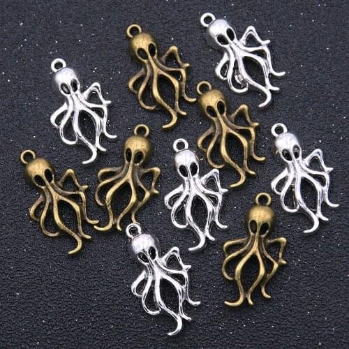 20PCS 17*31mm New Product Two Color Charm Octopus Squid Animal Pendant Metal Alloy DIY Jewelry Handmade Accessories Mark